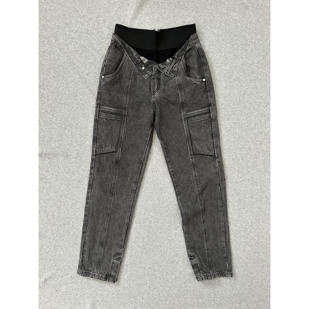 Maniere De Voir Foldover Waistband Back Zipper Cargo Jeans 10 Avant Garde Edgy